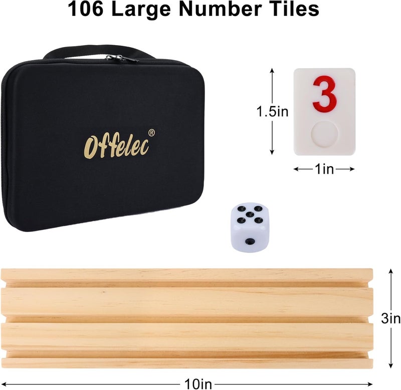 Offelec Upgraded Rummy Cube Game Set & 4 Wooden Racks, 106 Large Number Rummy Tiles and Portable Case, Classic Rummy Games for 2-4 Players, Travel & Family Board Game for Adults, Kids & Parties, Great Gifts - Image 4